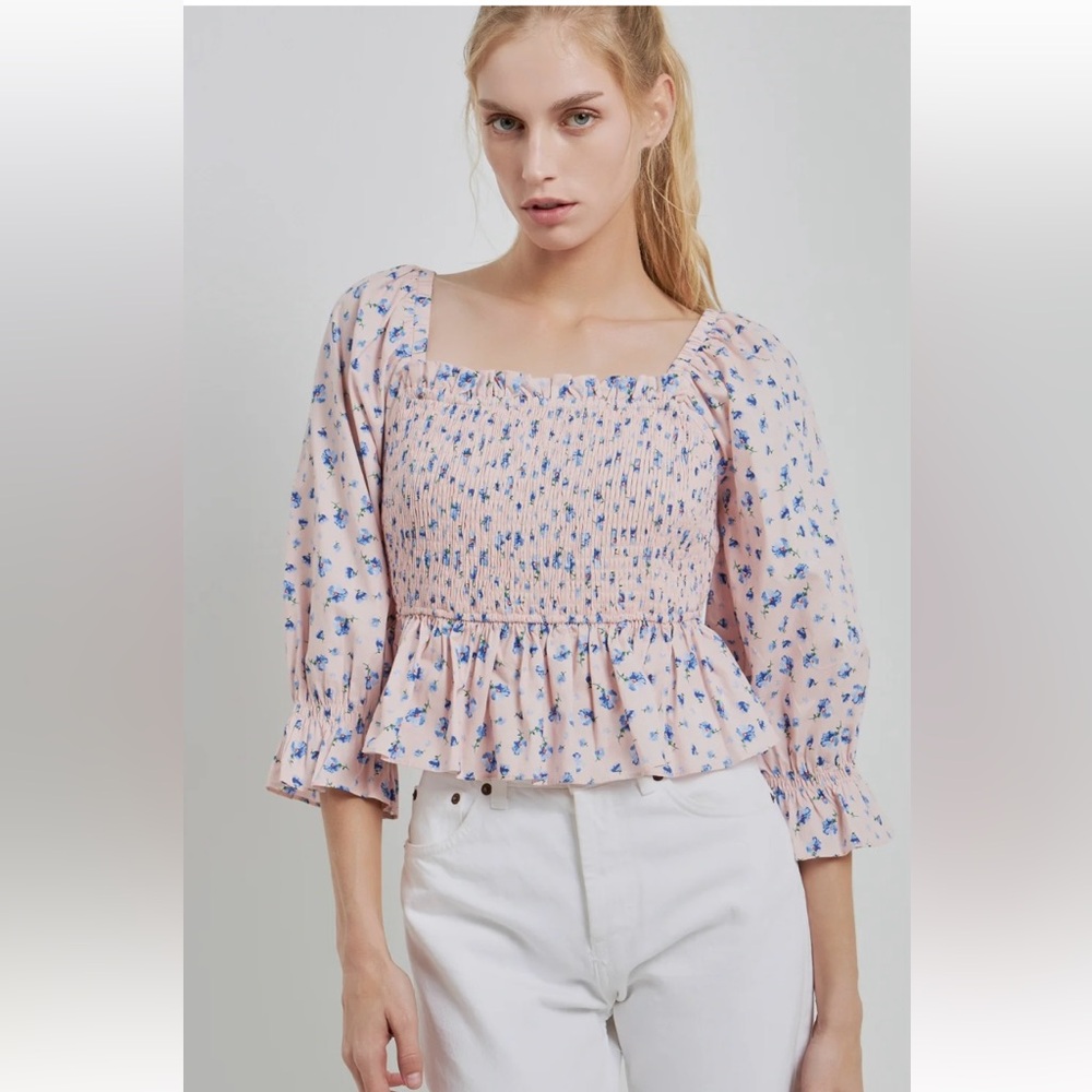 English Factory Pink Floral Smocked Skirt